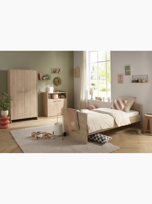 Chambre bébé trio: Lit bébé 60x120 évolutif, commode à langer 2 portes et armoire 2 portes décor boi - Kiabi
