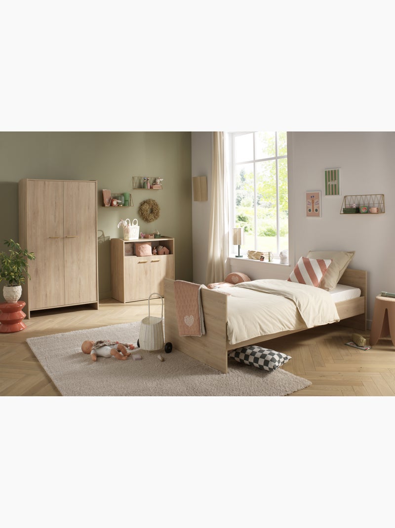 Chambre bébé trio: Lit bébé 60x120 évolutif, commode à langer 2 portes et armoire 2 portes décor boi Marron - Kiabi