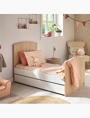 Chambre bébé trio: Lit bébé 70x140 évolutif, commode à langer 3 tiroirs et armoire 2 portes décor bo