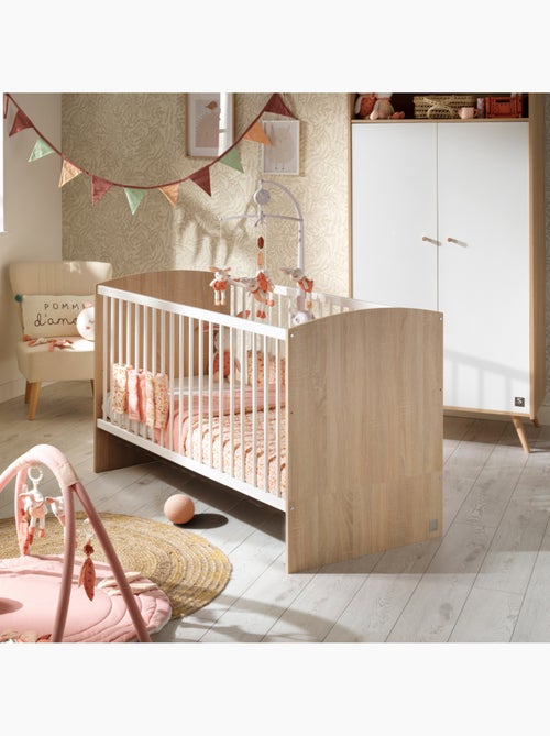 Chambre bébé trio: Lit bébé 70x140 évolutif, commode à langer 3 tiroirs et armoire 2 portes décor bo - Kiabi