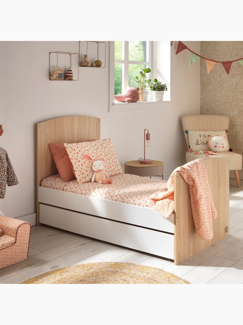 Chambre bébé trio: Lit bébé 70x140 évolutif, commode à langer 3 tiroirs et armoire 2 portes décor bo Blanc Marron - Kiabi