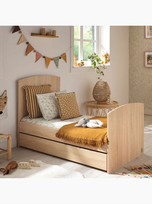 Chambre bébé trio: Lit bébé 70x140 évolutif, commode à langer 3 tiroirs et armoire 2 portes décor bo - Kiabi