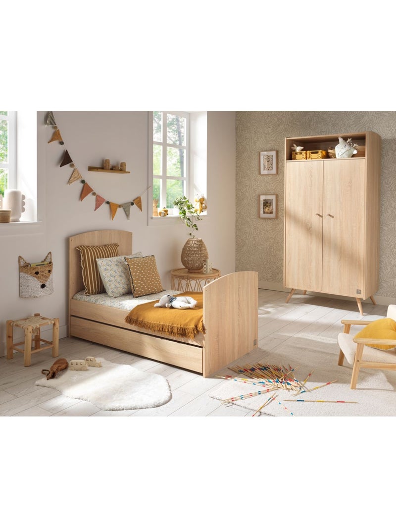 Chambre bébé trio: Lit bébé 70x140 évolutif, commode à langer 3 tiroirs et armoire 2 portes décor bo Marron - Kiabi