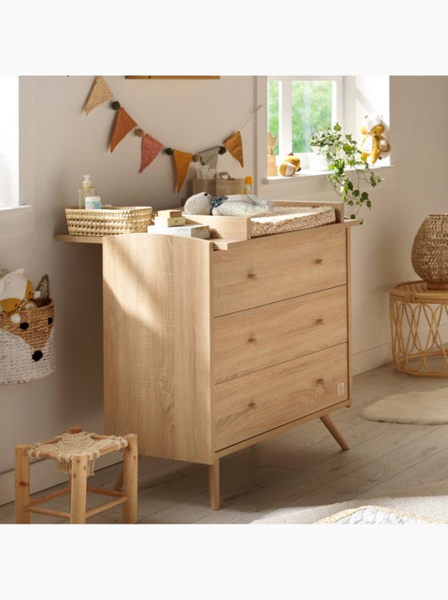 Chambre bébé trio: Lit bébé 70x140 évolutif, commode à langer 3 tiroirs et armoire 2 portes décor bo - Kiabi