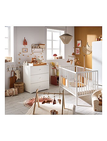 Chambre complète bébé avec lit 120x60cm à barreauxet commode à langer 3 tiroirs - BABYPRICE