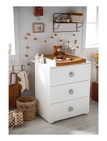 Chambre complète bébé avec lit 120x60cm à barreauxet commode à langer 3 tiroirs - BABYPRICE