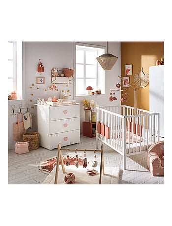 Chambre complète bébé avec lit 120x60cm à barreauxet commode à langer 3 tiroirs - BABYPRICE