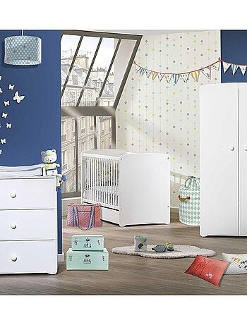 Chambre complète bébé avec lit 120x60cm, commode à langer et armoire 2 portes - BABYPRICE - Kiabi