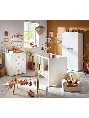 Chambre complète bébé avec lit 120x60cm, commode à langer et armoire 2 portes - BABYPRICE