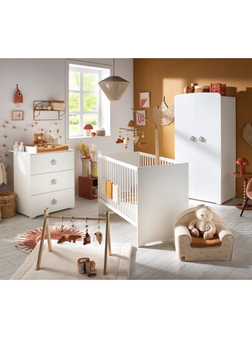 Chambre complète bébé avec lit 120x60cm, commode à langer et armoire 2 portes - BABYPRICE - Kiabi