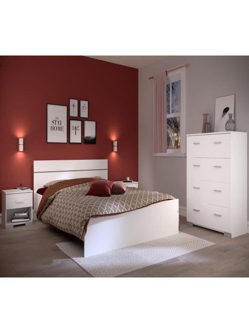 Chambre complète BOSTON : Lit adulte 140 x 190 + - Parisot Blanc - Kiabi