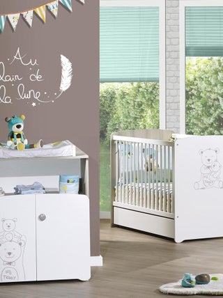 Chambre duo lit et Commode à langer en bois - BABYPRICE