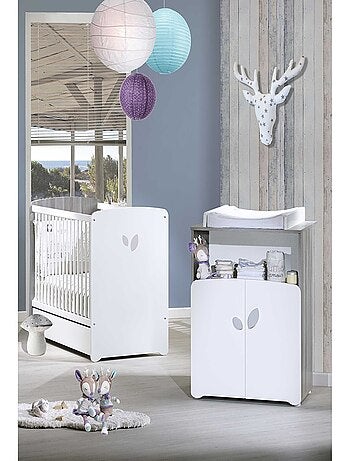 Chambre duo lit et Commode à langer en bois - BABYPRICE