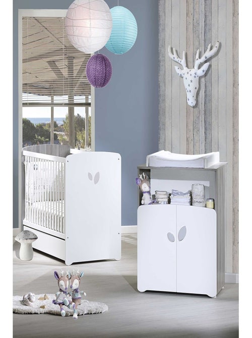 Chambre duo lit et Commode à langer en bois - - Kiabi