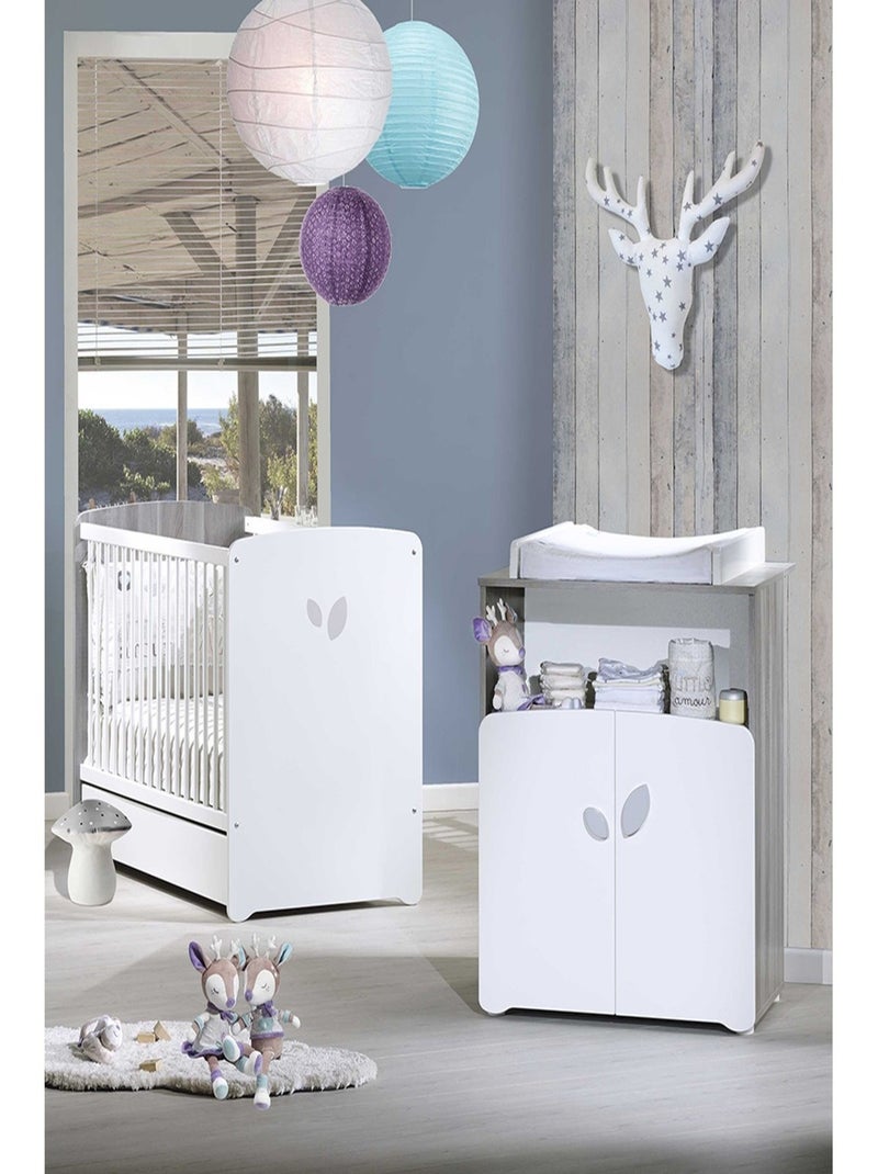 Chambre duo lit et Commode à langer en bois - Blanc - Kiabi