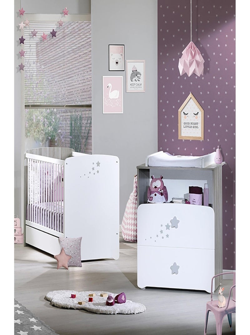 Chambre duo lit et Commode et une niche en bois - Blanc - Kiabi