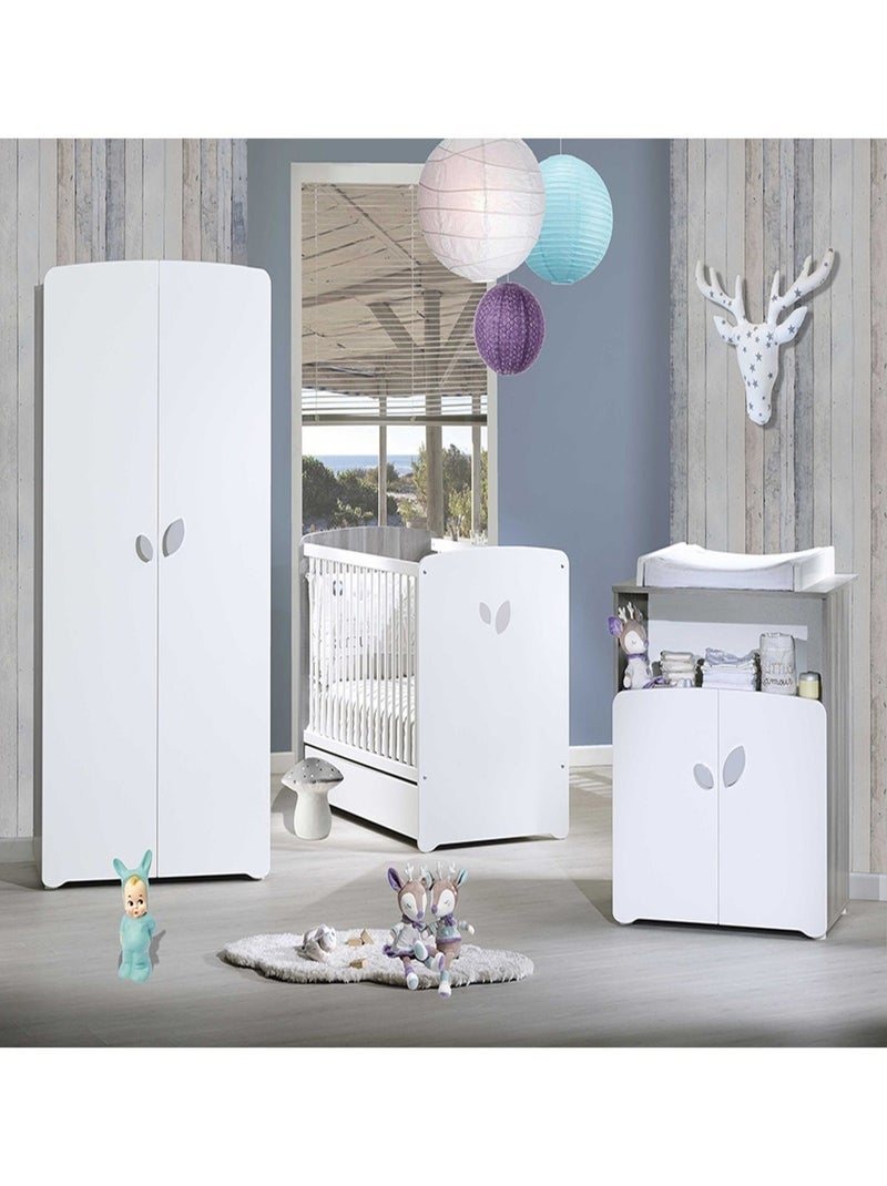 Chambre trio lit et Commode à langer en bois - Blanc - Kiabi