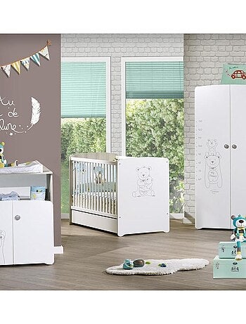Chambre trio lit et Commode et Armoire en bois - BABYPRICE