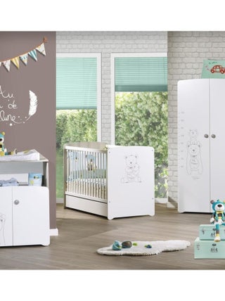 Chambre trio lit et Commode et Armoire en bois - BABYPRICE
