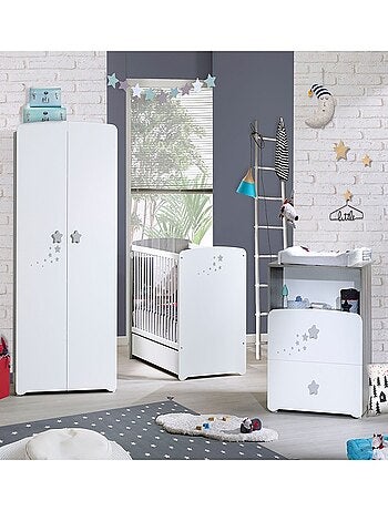 Chambre trio lit et Commode et Armoire en bois - BABYPRICE