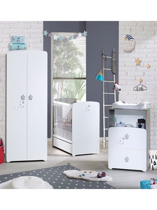Chambre trio lit et Commode et Armoire en bois -