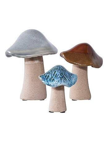 Champignons décoratifs - Champignons décoratifs, céramique, vert, marron, bleu, lot de 3