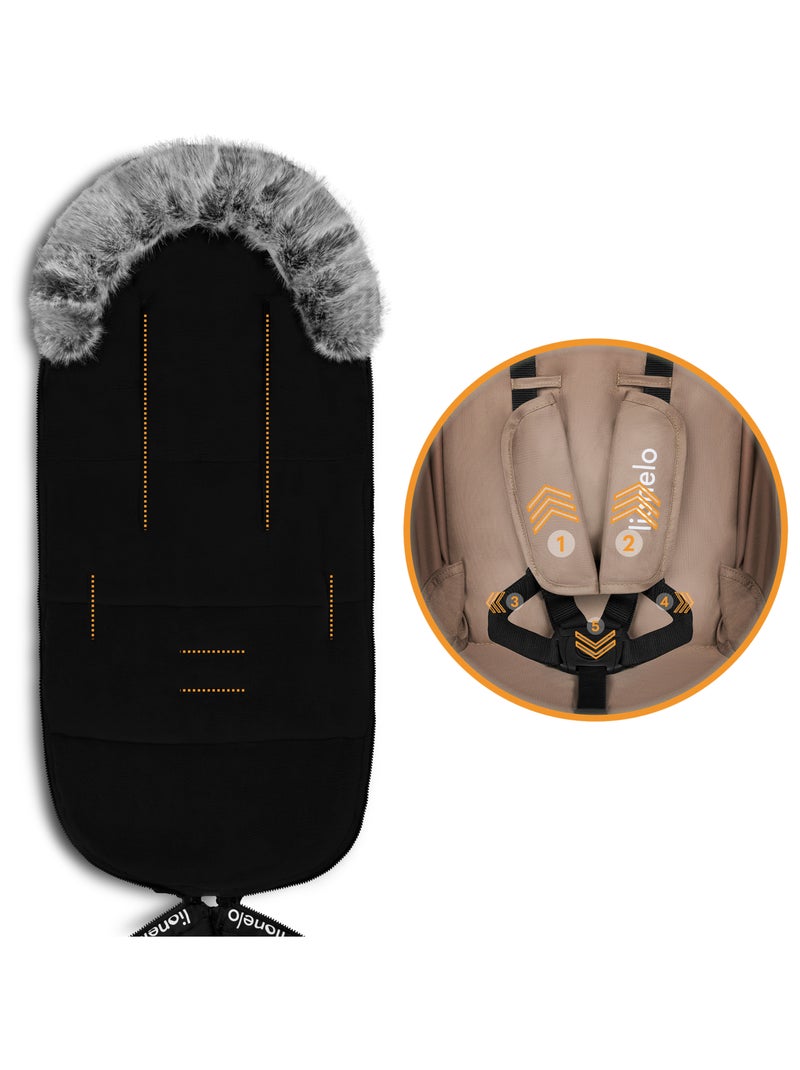 Chancelière pour poussettes LIONELO Frode - Universelle - Fourrure amovible - Imperméable Noir - Kiabi