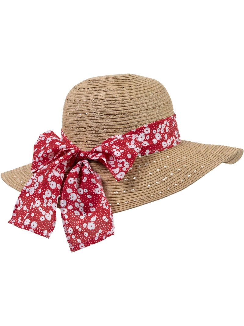 Chapeau 100% papier de paille claire, ajustable à l'intérieur 52 à 58 cm femme Isotoner Rouge tomate - Kiabi