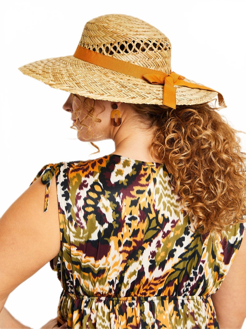 Chapeau capeline paille naturelle avec ruban Beige - Kiabi