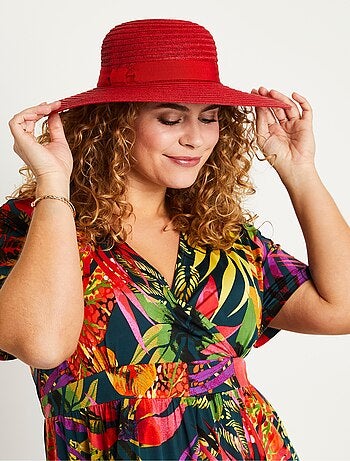Chapeau capeline rouge paille tressée