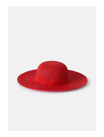 Chapeau capeline rouge paille tressée