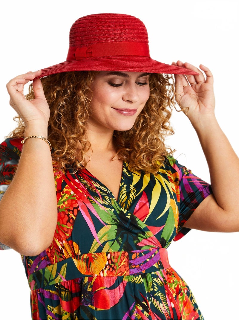 Chapeau capeline rouge paille tressée Rouge - Kiabi