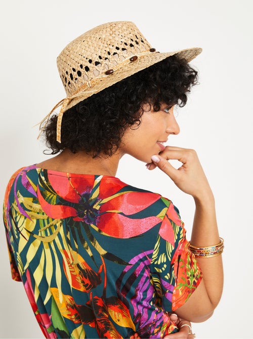 Chapeau casquette raphia tressé ajouré - Kiabi