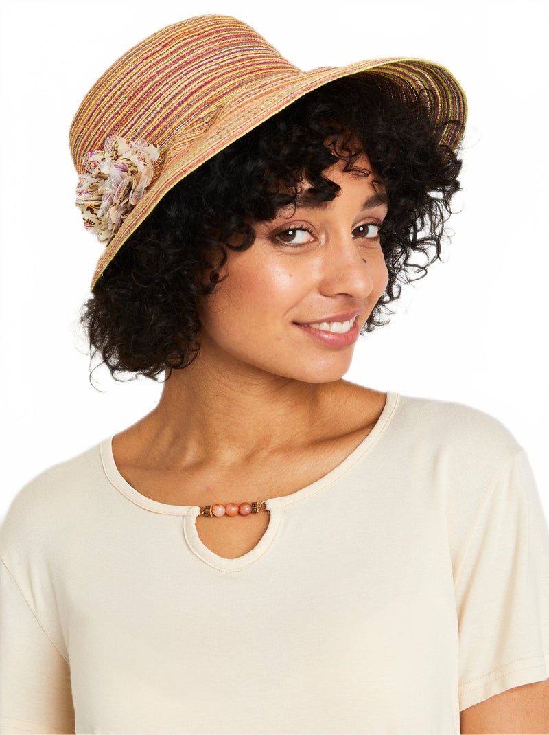 Chapeau casquette tressé multicolore avec fleur Multicolore - Kiabi