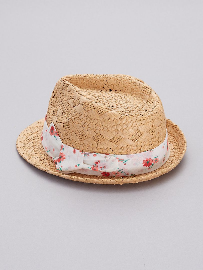 Chapeau De Paille Fleurs Beige Kiabi