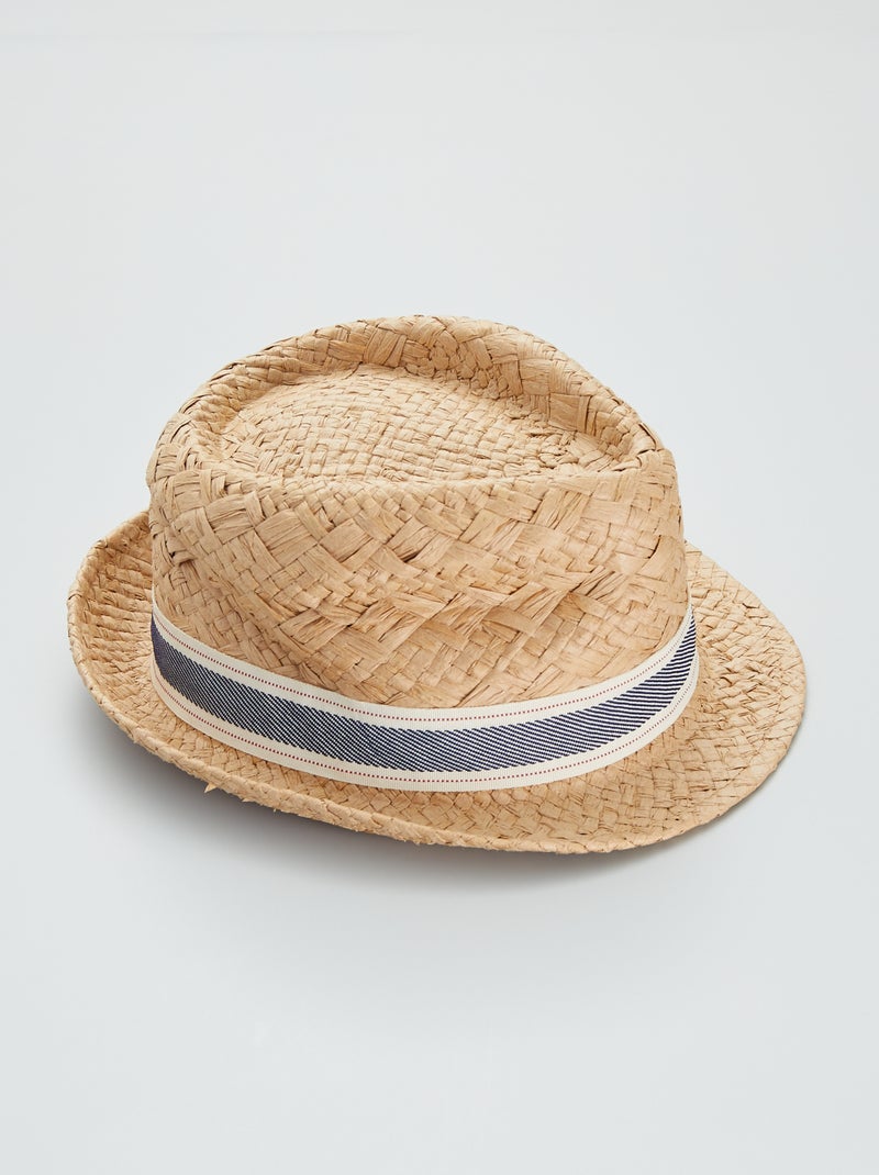 Chapeau de paille avec bandeau fantaisie Beige - Kiabi