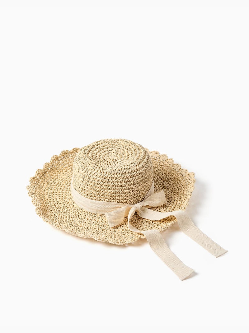 Chapeau de paille avec nœud décoratif Beige - Kiabi