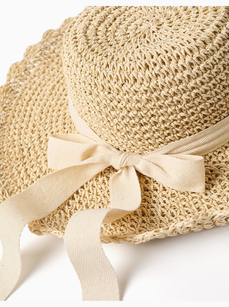 Chapeau de paille avec nœud décoratif Beige - Kiabi