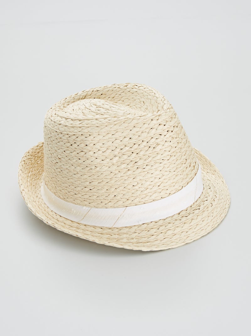 Chapeau de paille avec nœud fantaisie blanc - Kiabi
