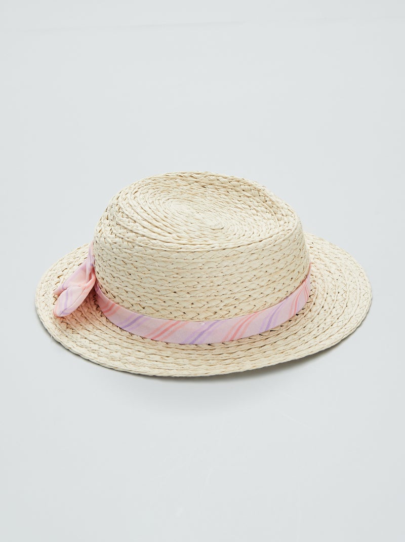 Chapeau de paille avec ruban Rose - Kiabi