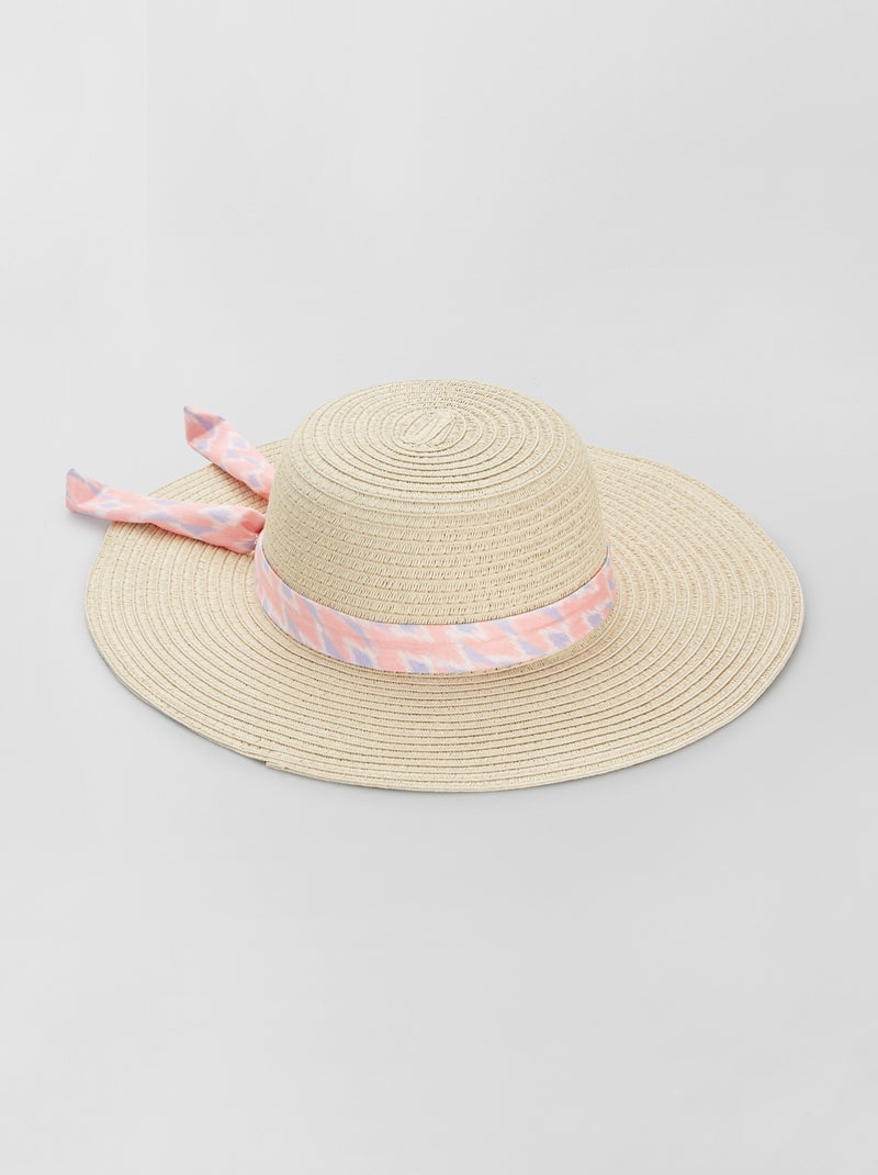 Chapeau de paille bandeau fantaisie rose - Kiabi