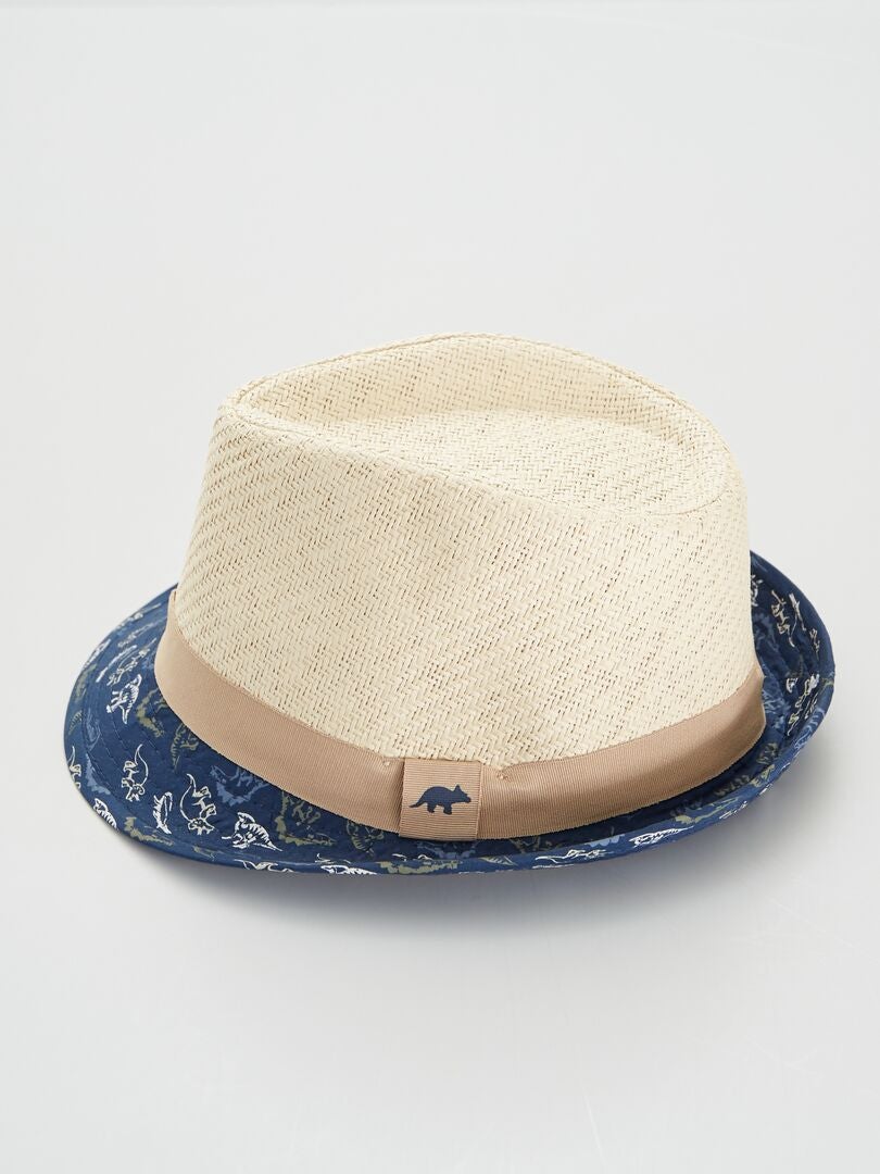 Chapeau de paille bicolore 'Dinosaure' Bleu - Kiabi