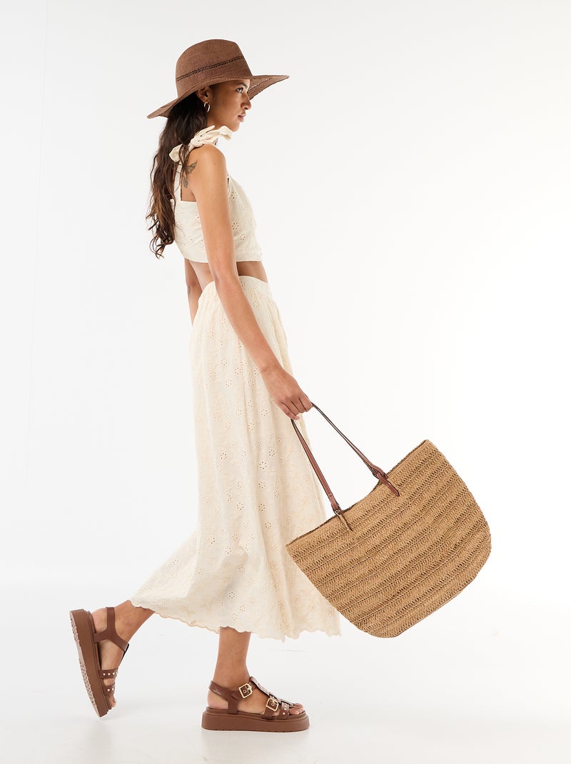 Chapeau de paille forme Borsalino Marron - Kiabi