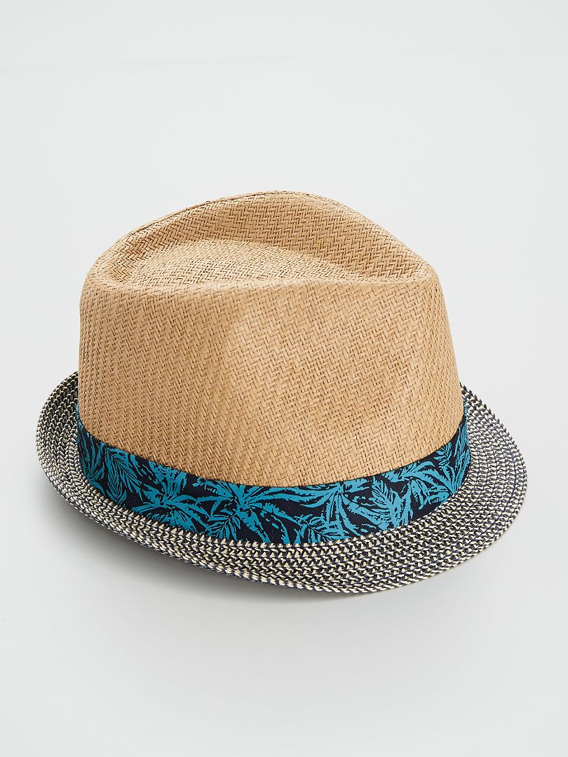 Chapeau de paille imprimé tropical' bleu - Kiabi
