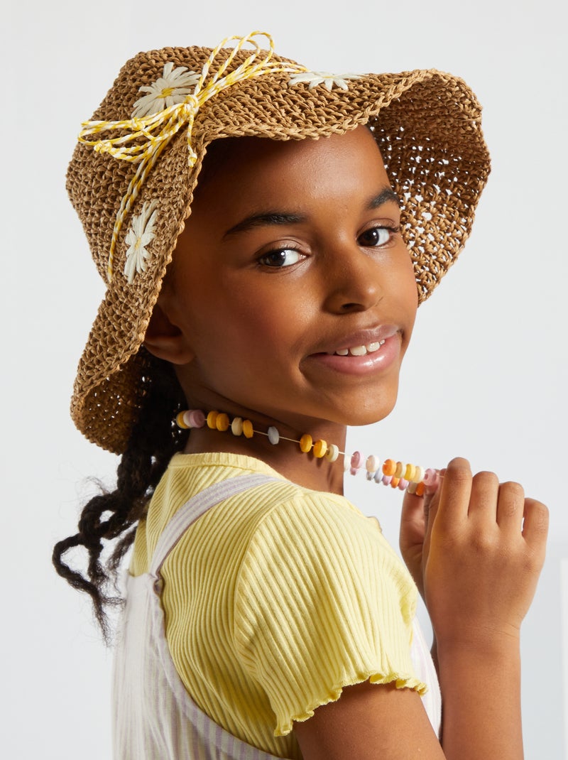 Chapeau de paille 'marguerites' beige - Kiabi