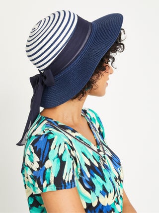 Chapeau de paille rayé ruban et noeud