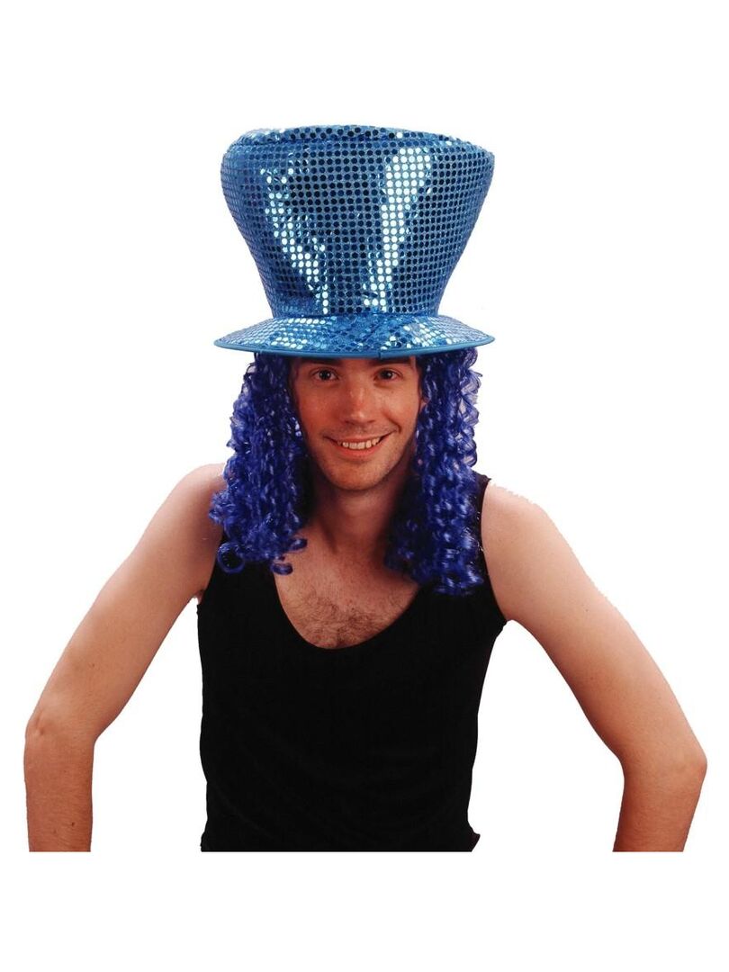 Chapeau Disco avec cheveux Bleu - Kiabi