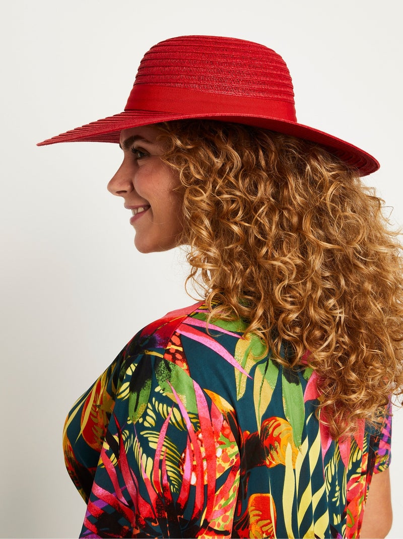 Chapeau en paille tressée style capeline Rouge - Kiabi