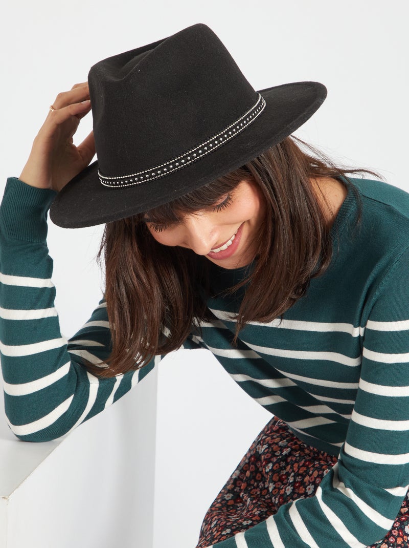 Chapeau feutrine et bord fantaisie noir - Kiabi