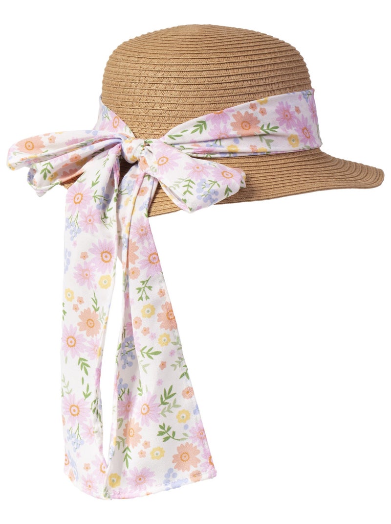 Chapeau Fille 4-6 ans capeline Foulard fleurs Blanc Rose - Kiabi